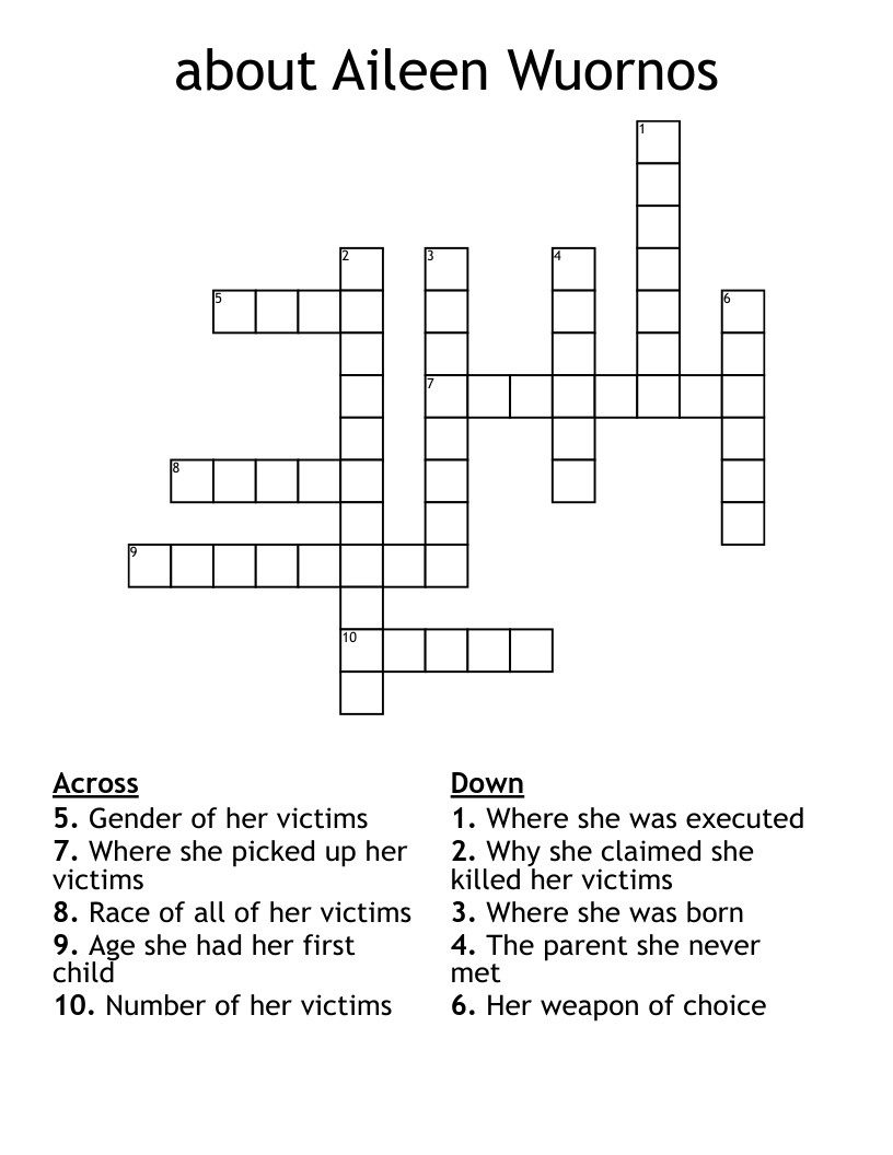 about Aileen Wuornos  Crossword