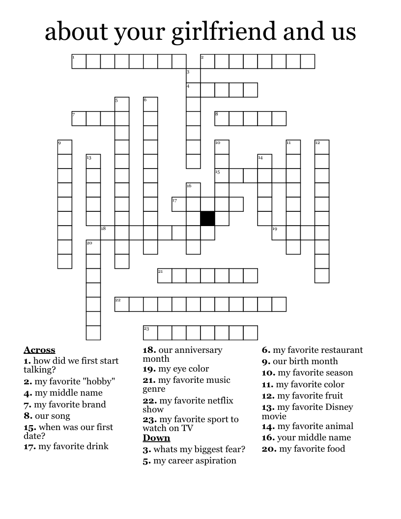 about your girlfriend and us Crossword