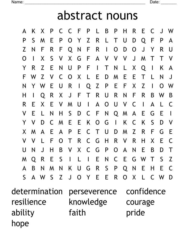 abstract nouns Word Search