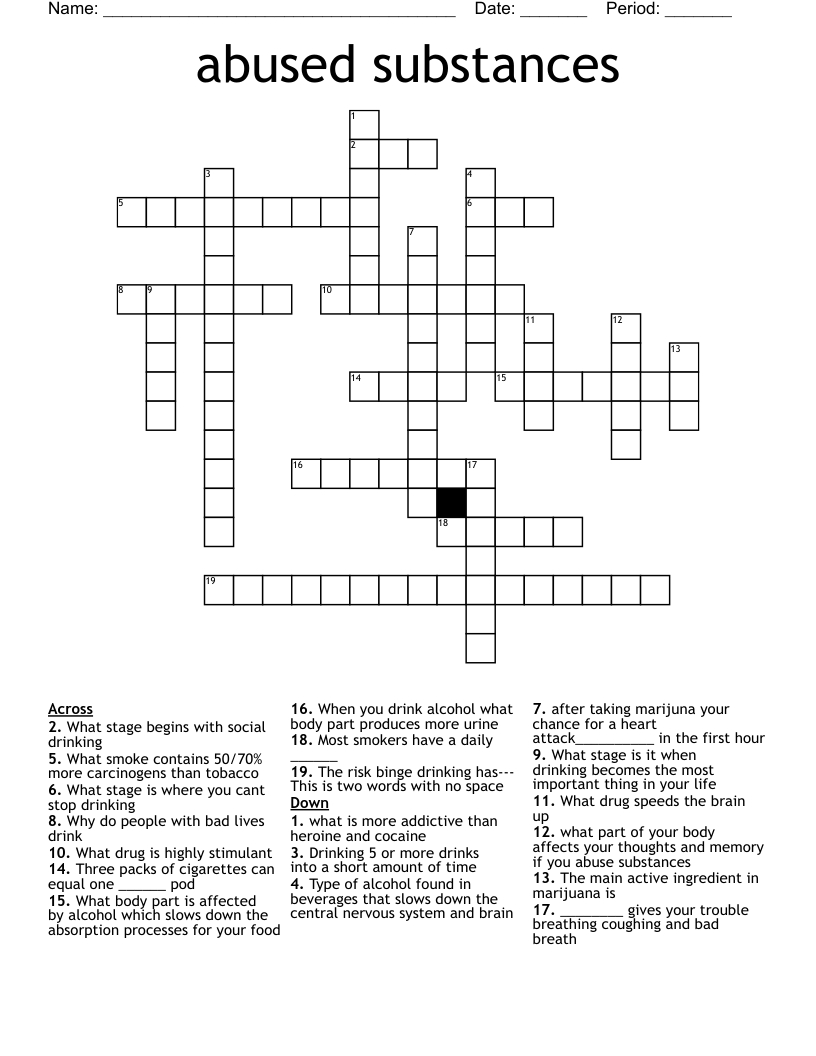 abused substances  Crossword