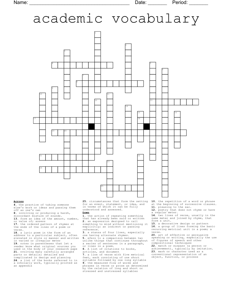 academic vocabulary  Crossword
