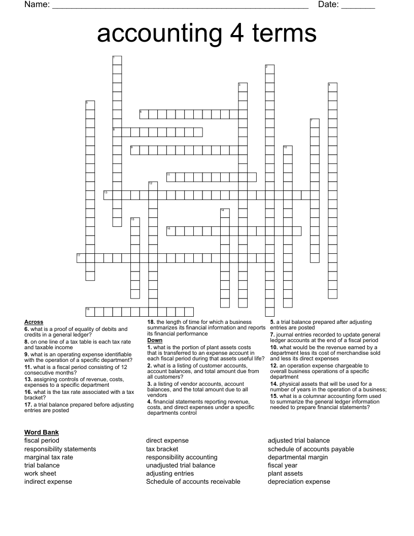 accounting 4 terms Crossword
