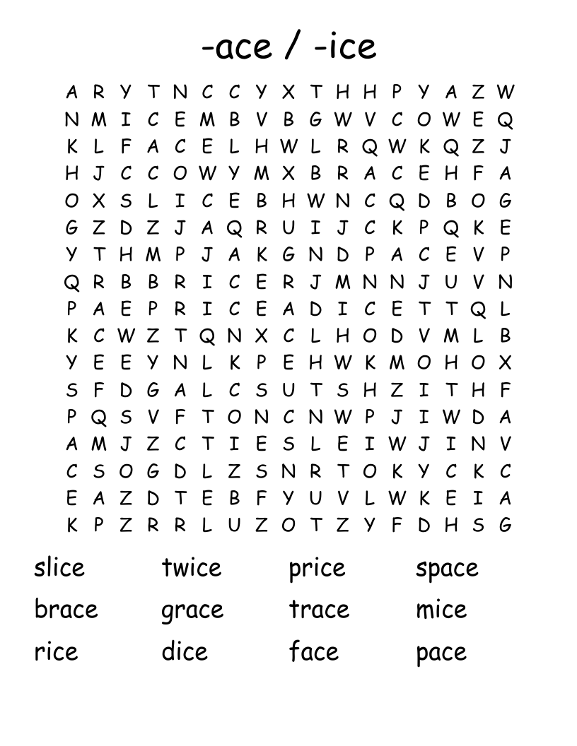 -ace / -ice Word Search