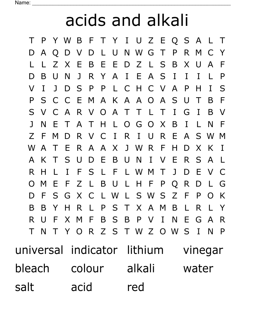 acids and alkali Word Search