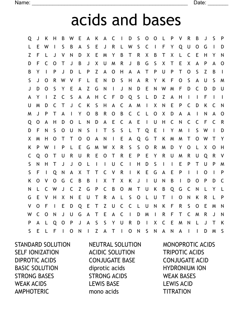 acids and bases Word Search