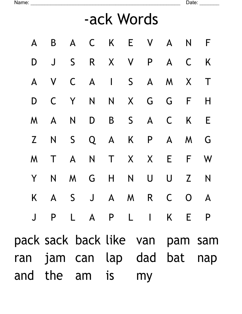 -ack Words Word Search