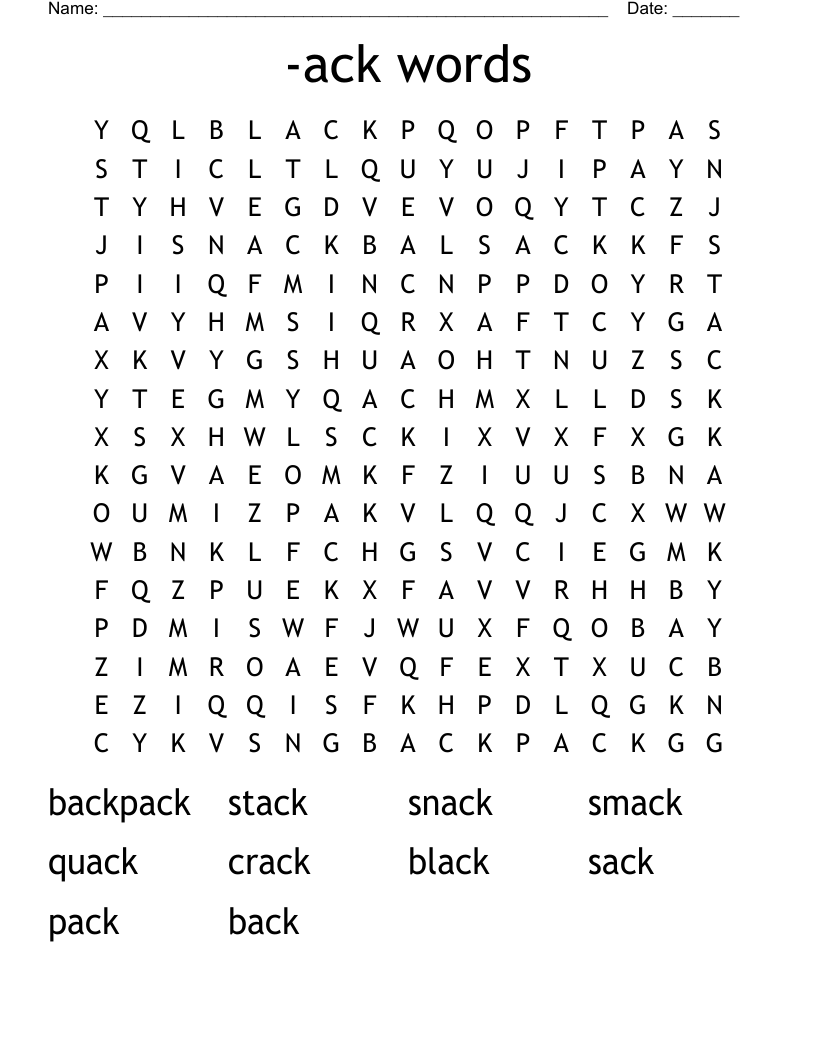 -ack words Word Search