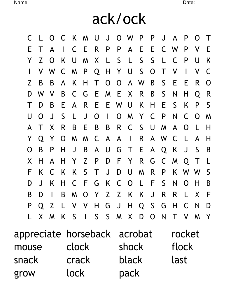 ack/ock Word Search