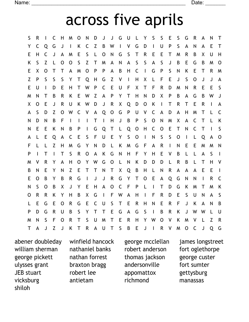 across five aprils Word Search