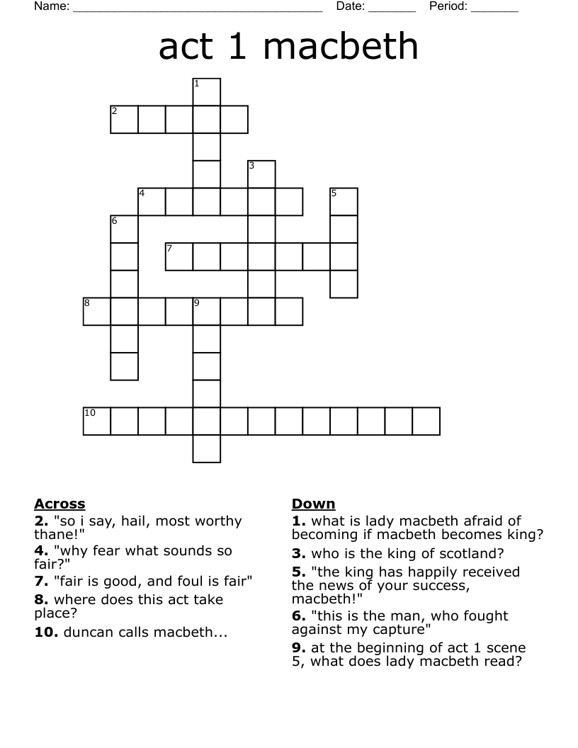 act 1 macbeth  Crossword