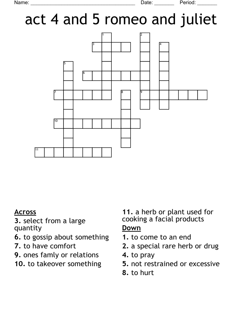 act 4 and 5 romeo and juliet Crossword