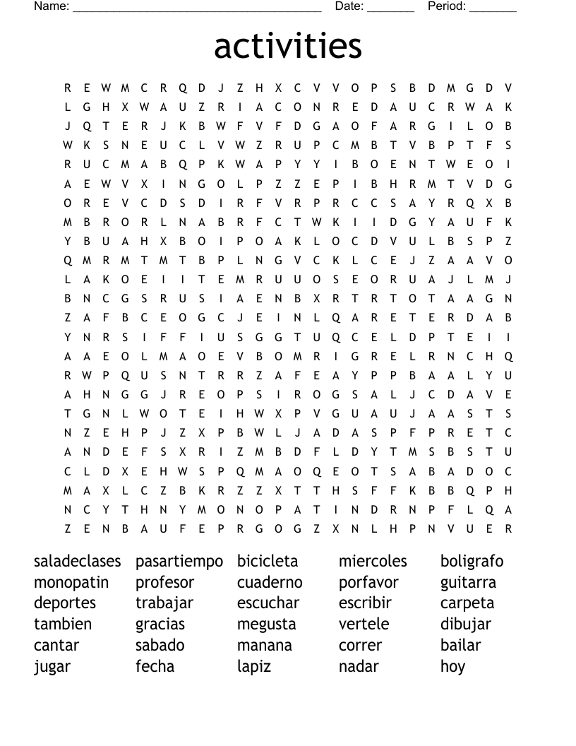 activities Word Search