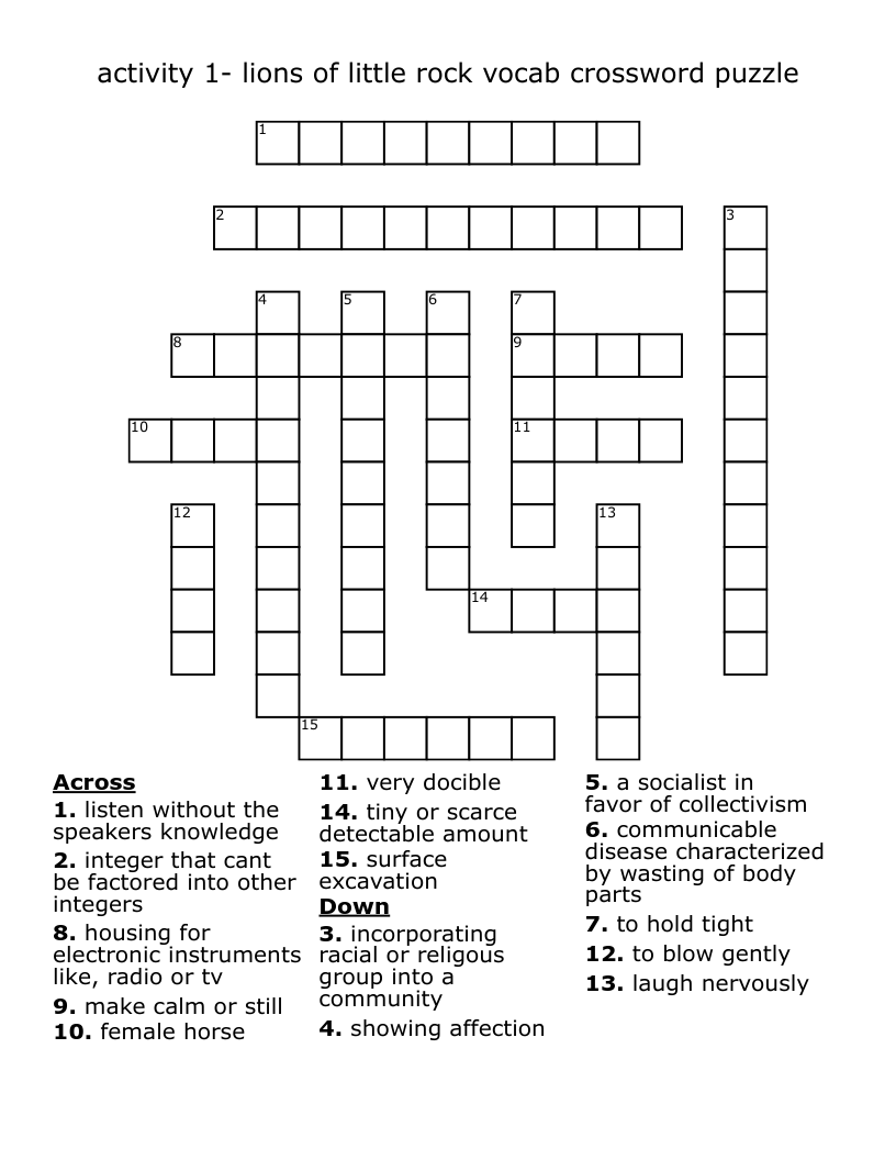 activity 1- lions of little rock vocab crossword puzzle 