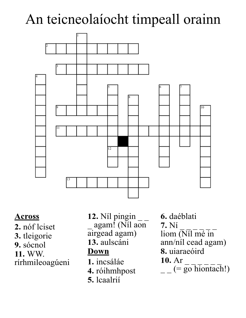 An teicneolaíocht timpeall orainn Crossword