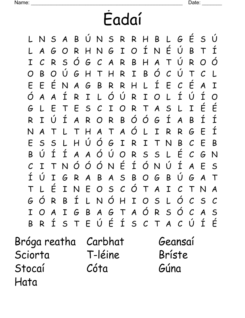 Éadaí Word Search