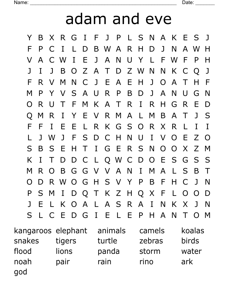 adam and eve Word Search