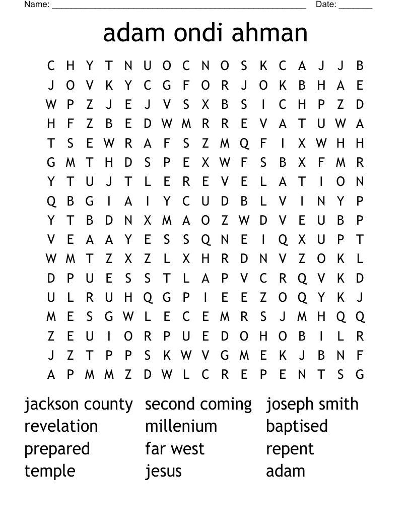 adam ondi ahman Word Search