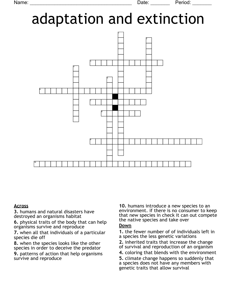 adaptation and extinction Crossword
