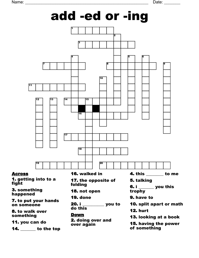 add -ed or -ing Crossword