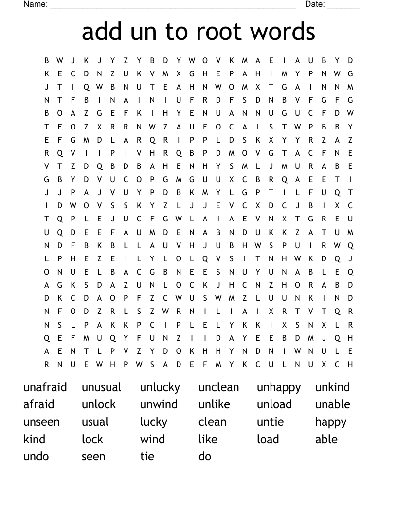add un to root words Word Search