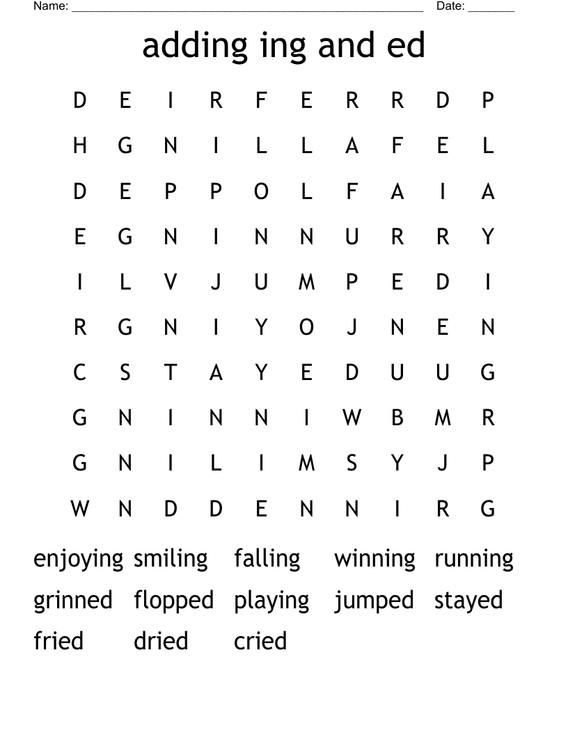 adding ing and ed Word Search