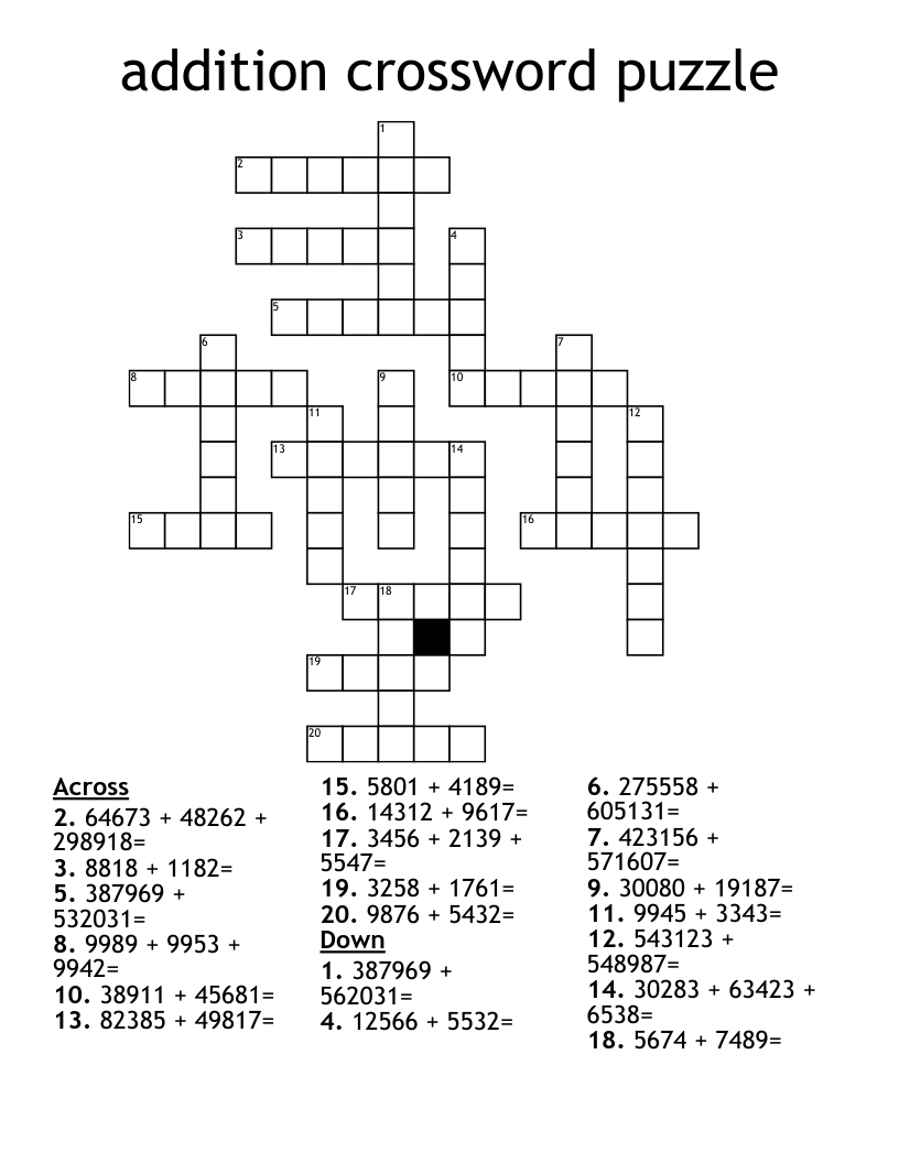 addition crossword puzzle