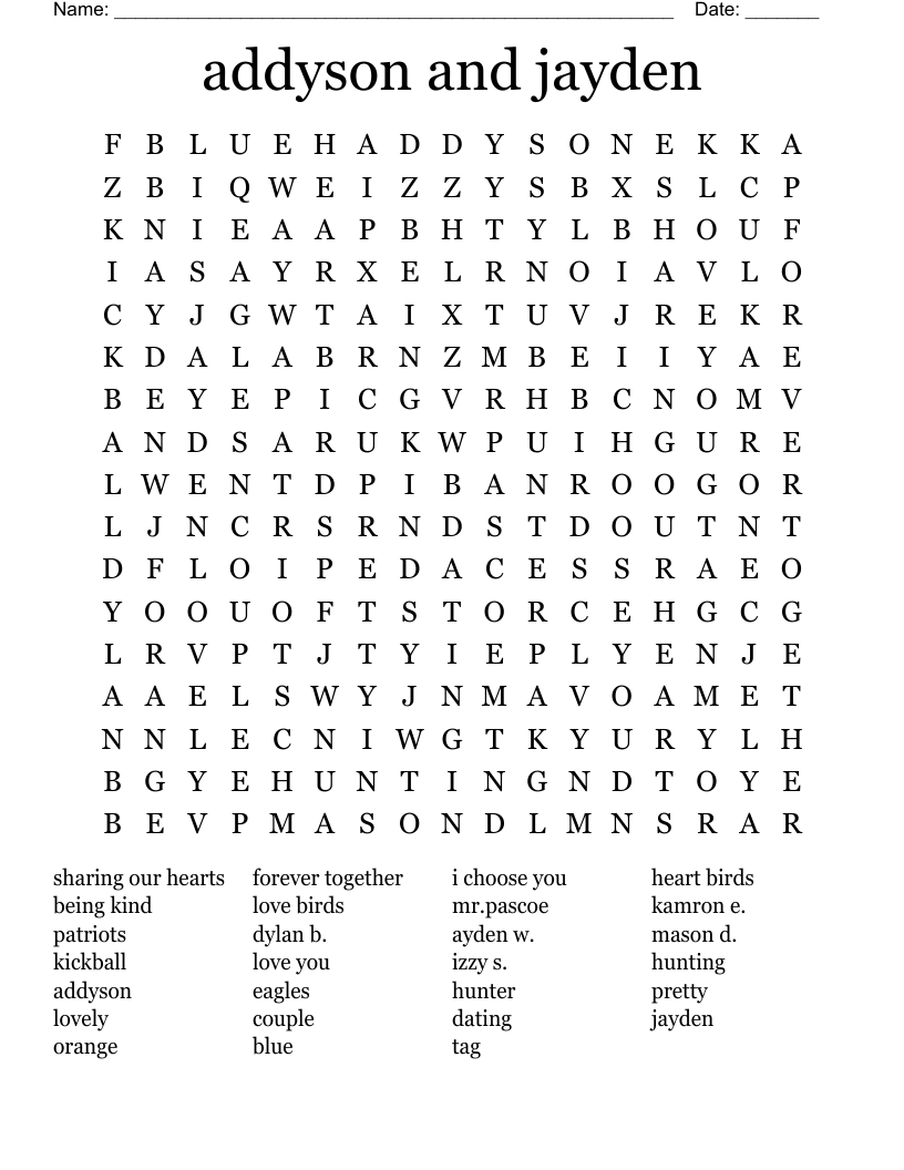 addyson and jayden Word Search
