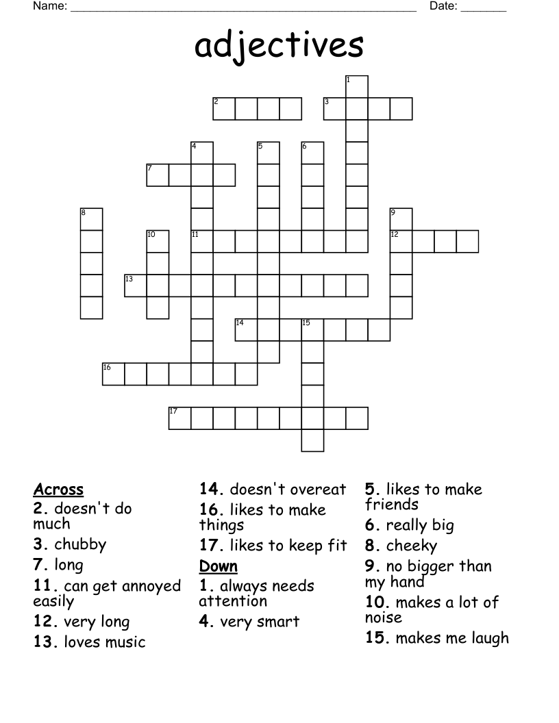 adjectives Crossword