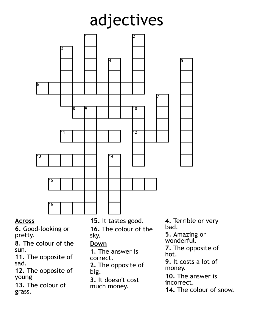 adjectives Crossword