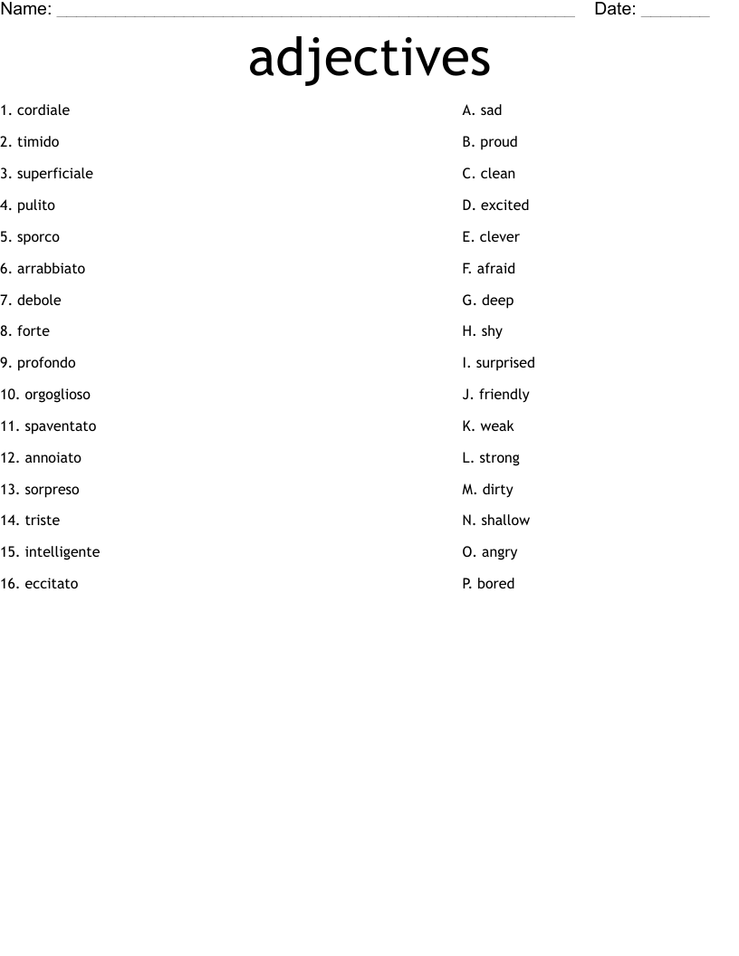 adjectives Worksheet