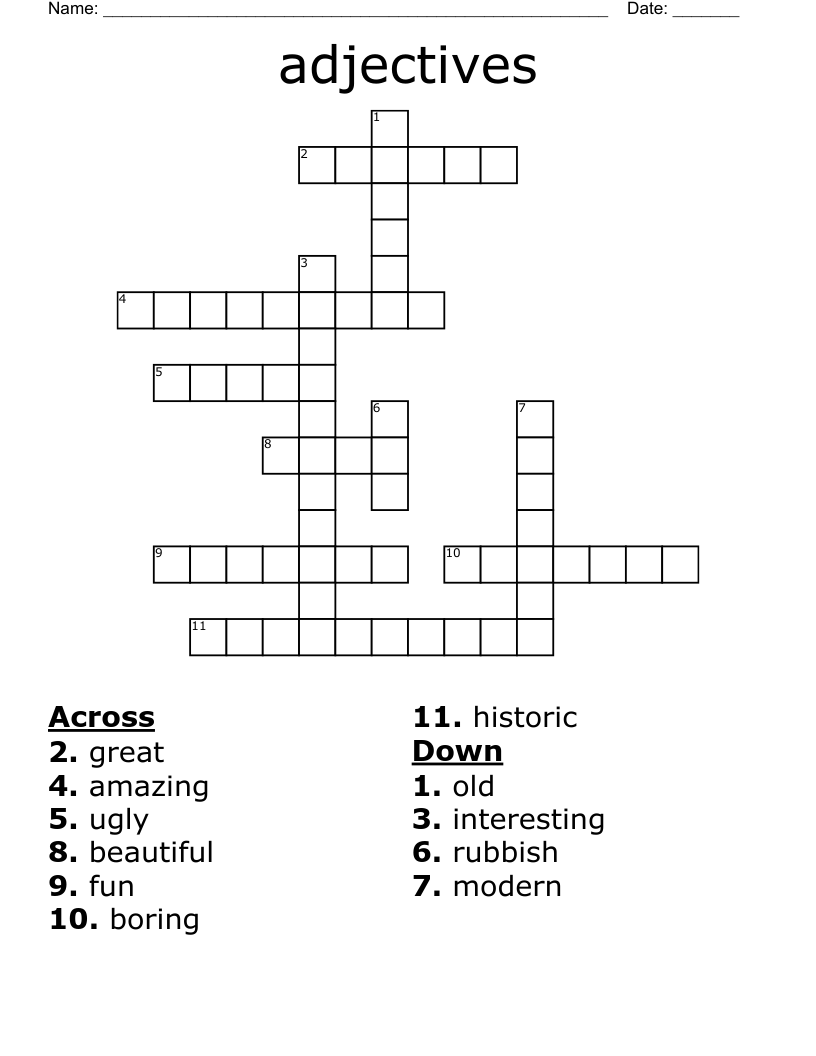 adjectives Crossword