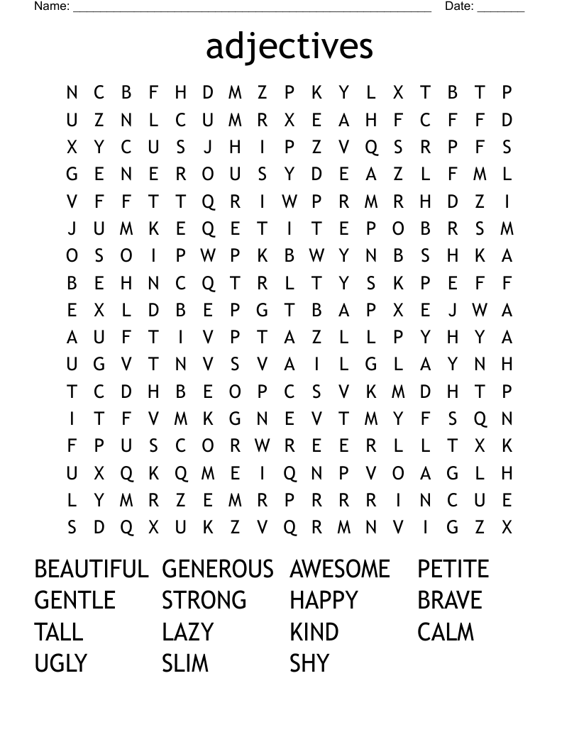 adjectives Word Search