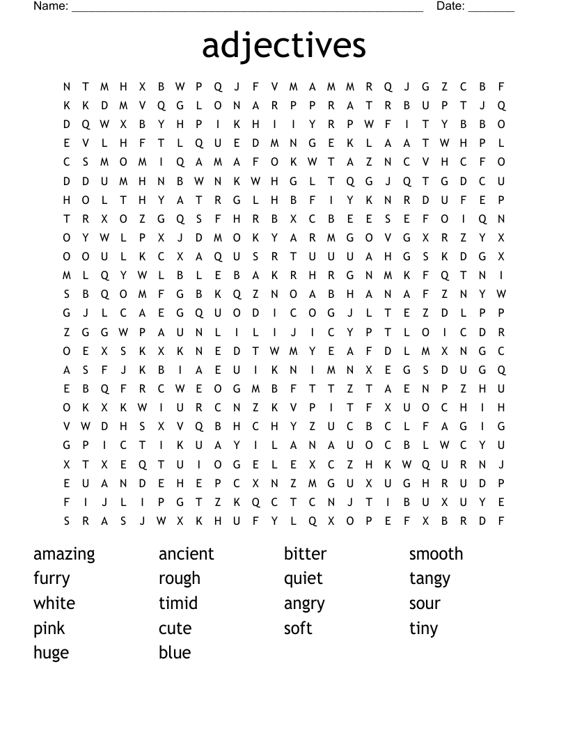 adjectives Word Search