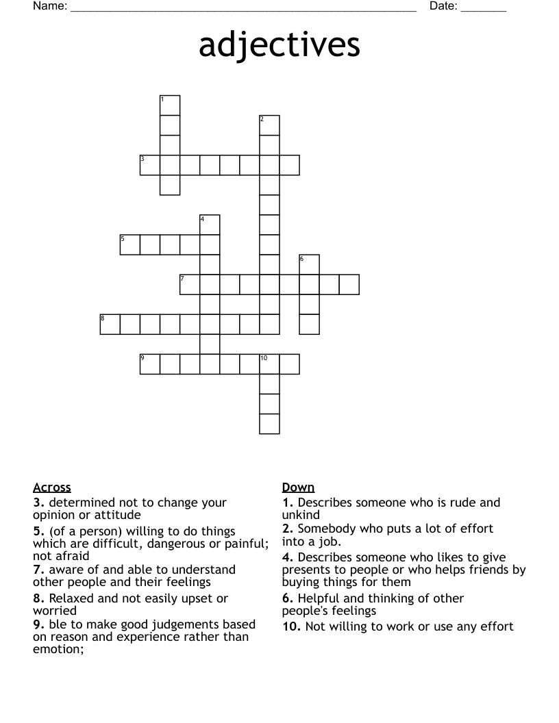 adjectives  Crossword