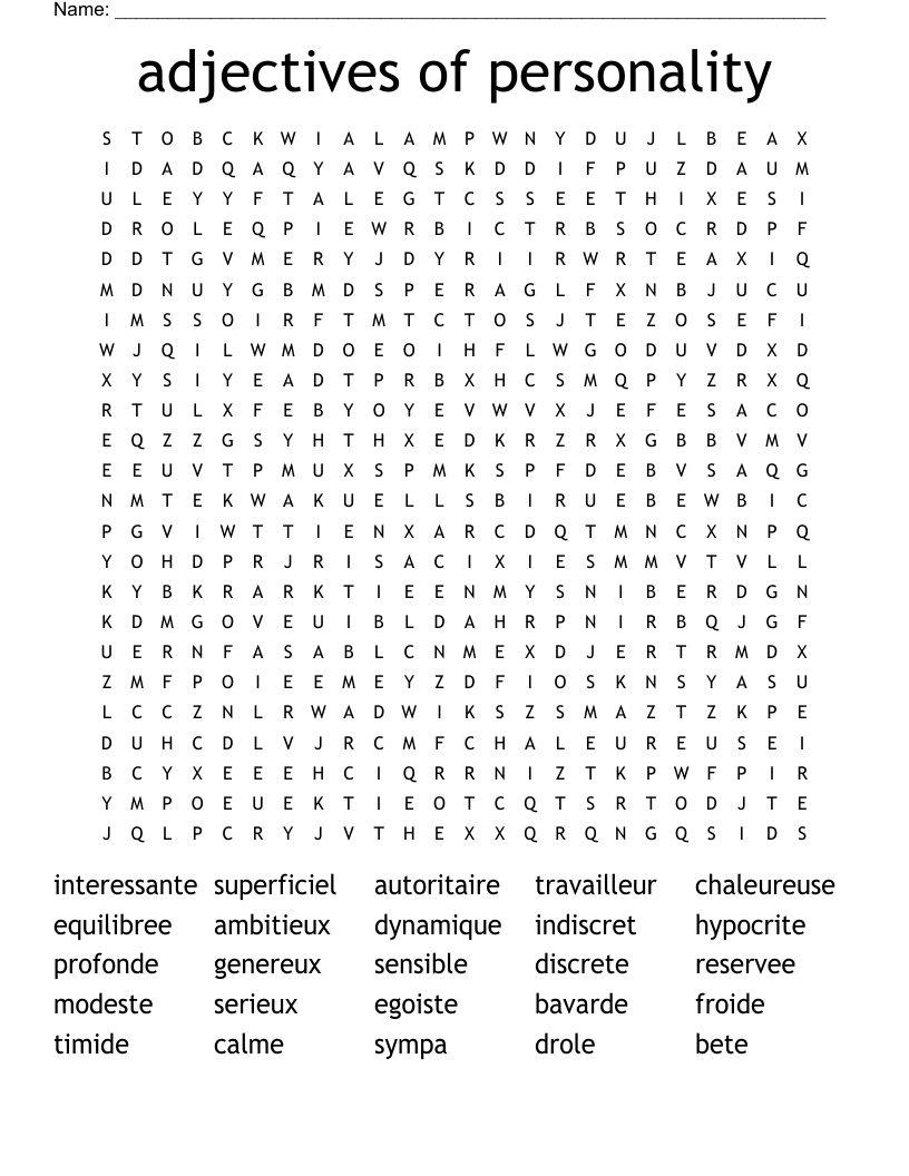 adjectives of personality Word Search