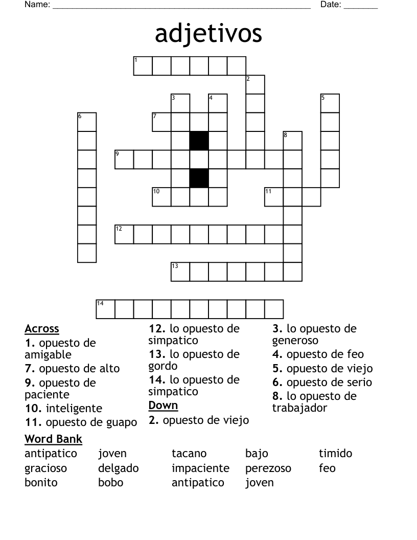 adjetivos Crossword