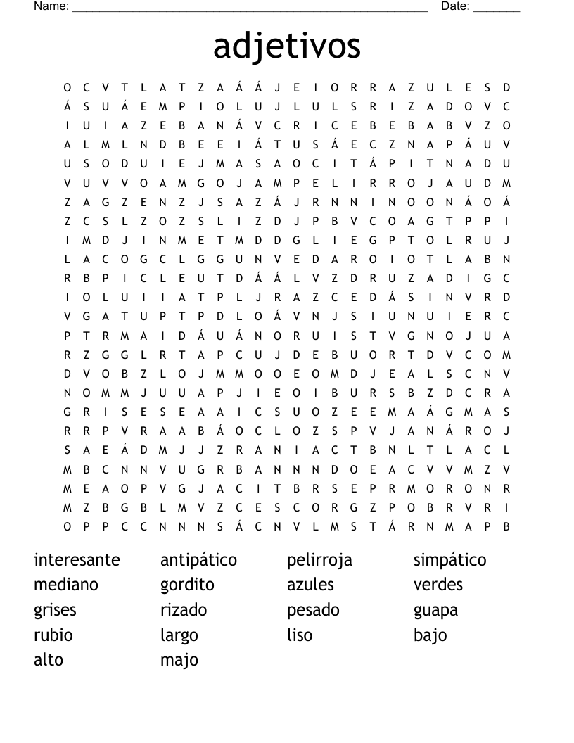 adjetivos Word Search