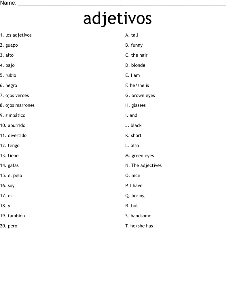 adjetivos Worksheet