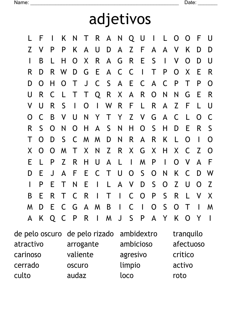 adjetivos Word Search