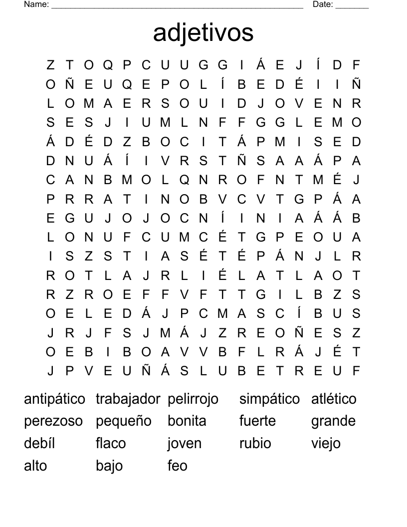 adjetivos Word Search