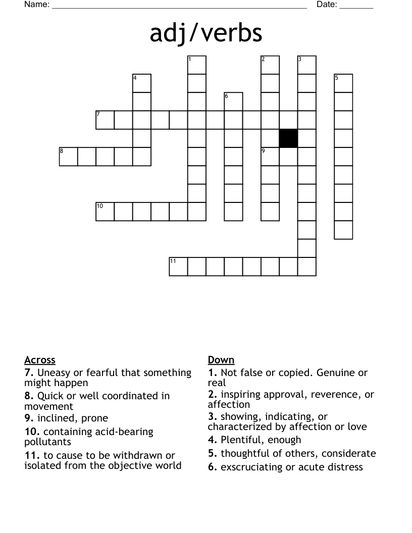 adj/verbs Crossword