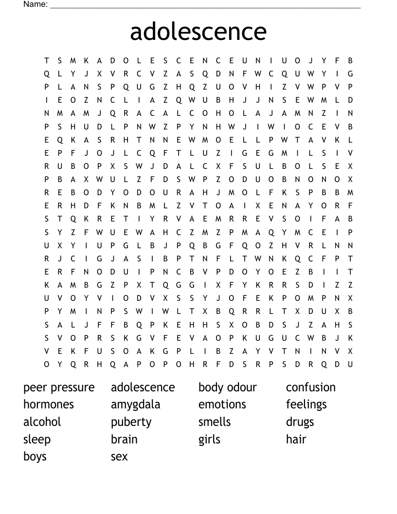 adolescence Word Search