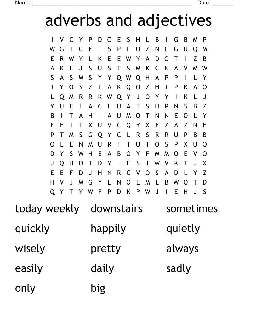 adverbs and adjectives  Word Search
