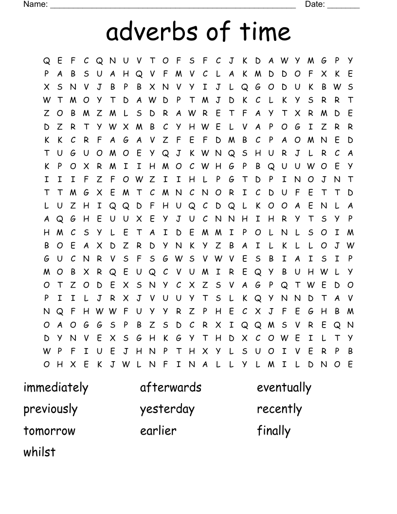 adverbs of time  Word Search