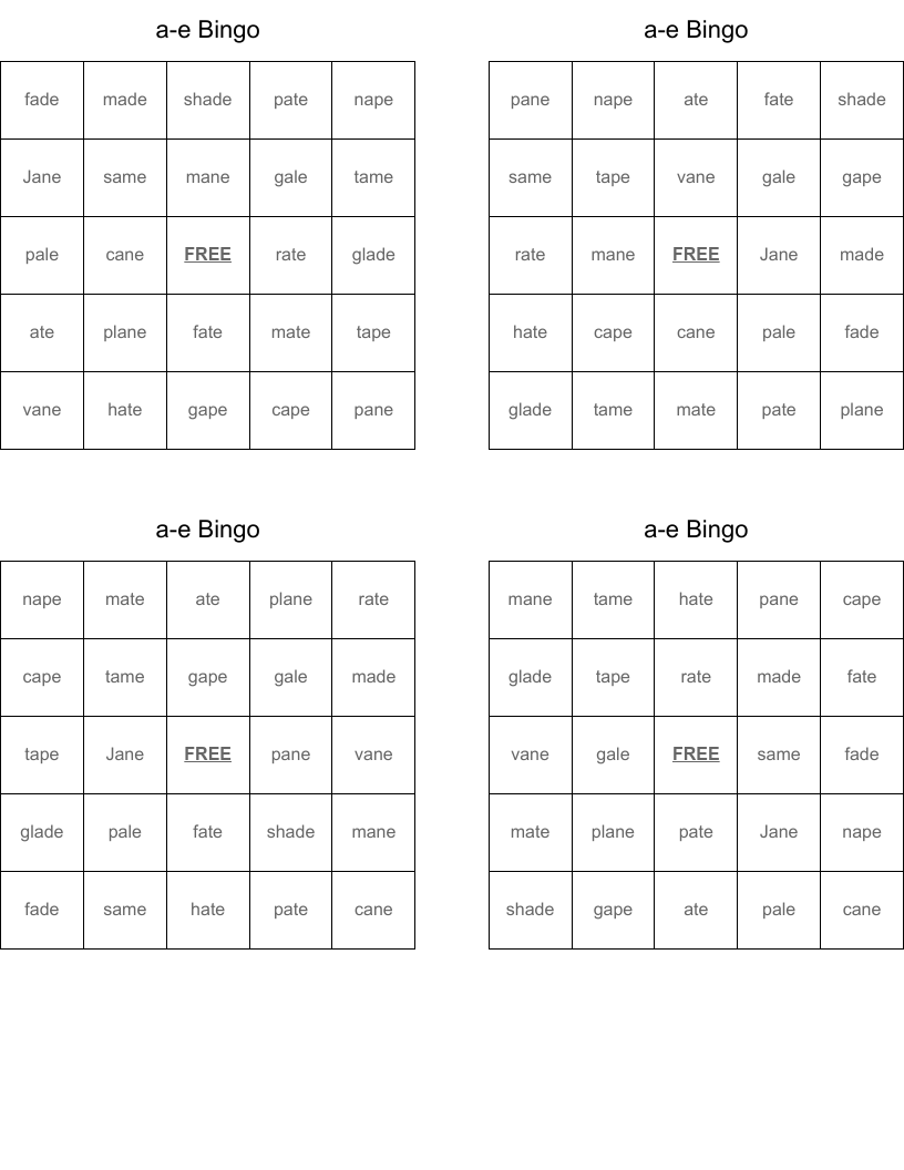 a-e Bingo