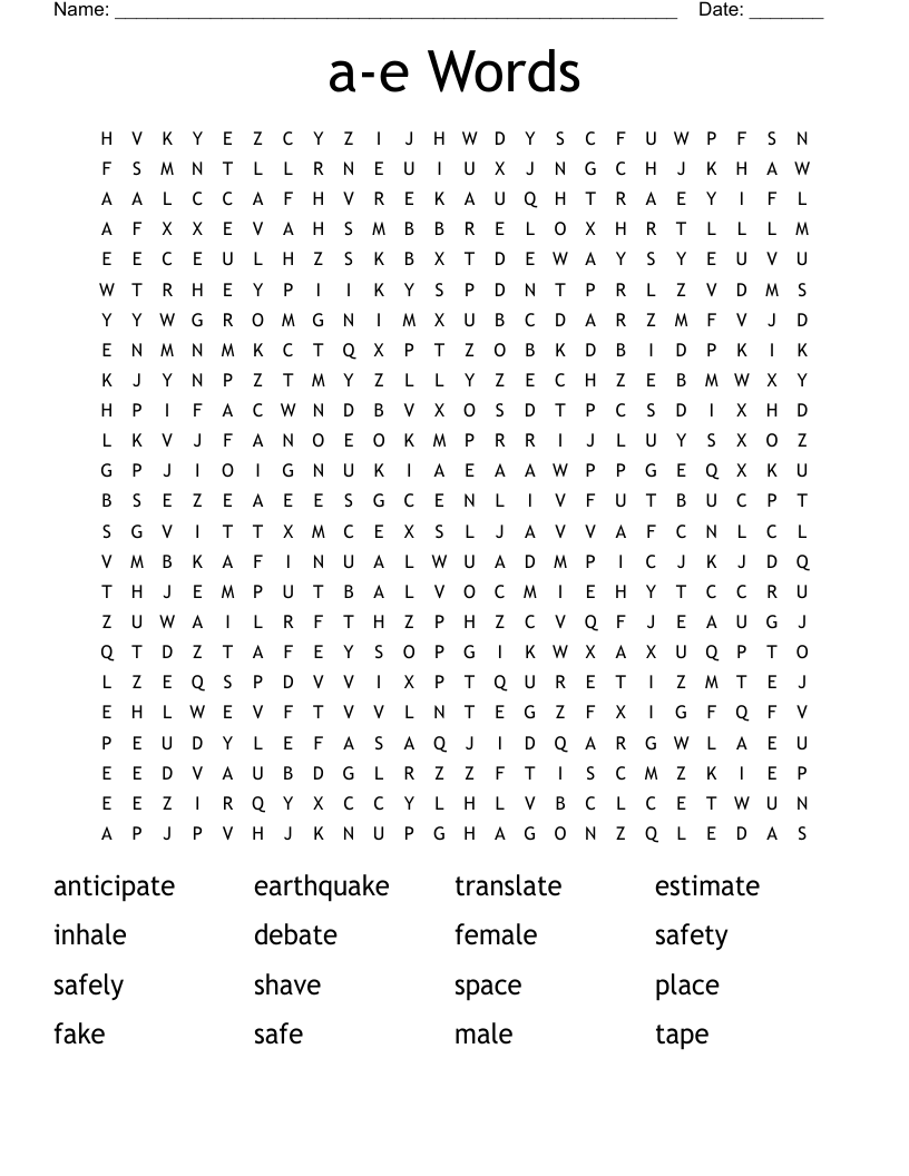 a-e Words Word Search