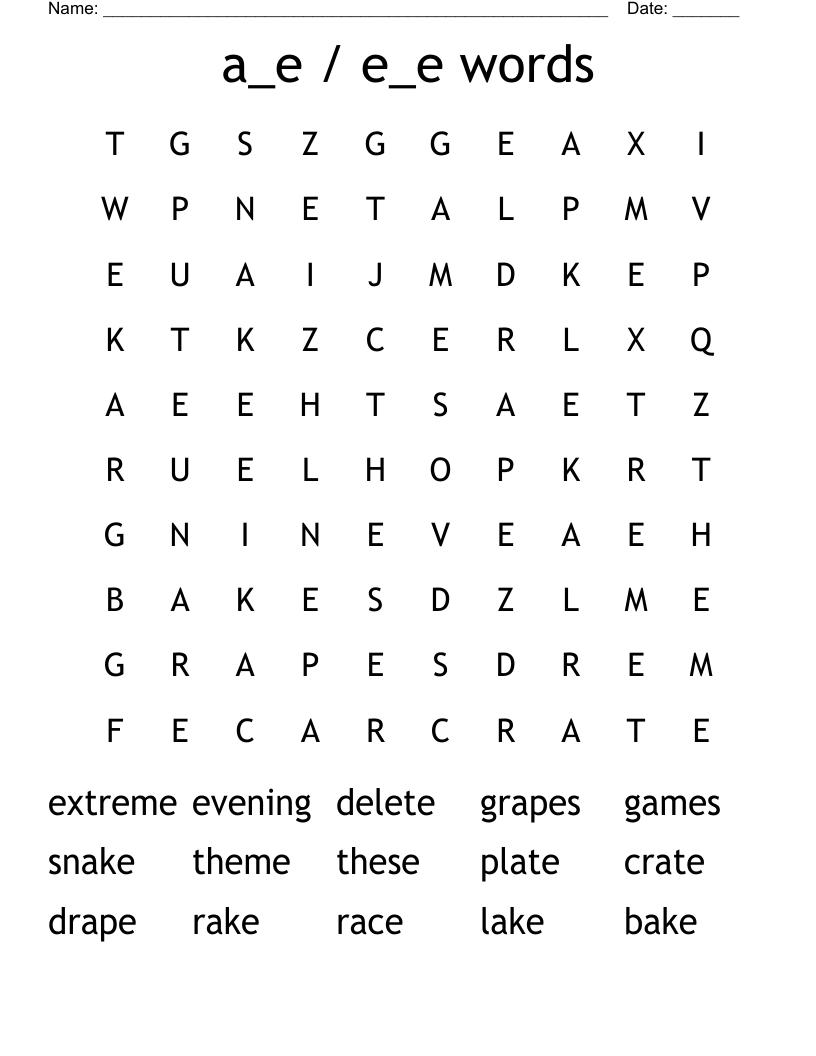 a_e / e_e words Word Search