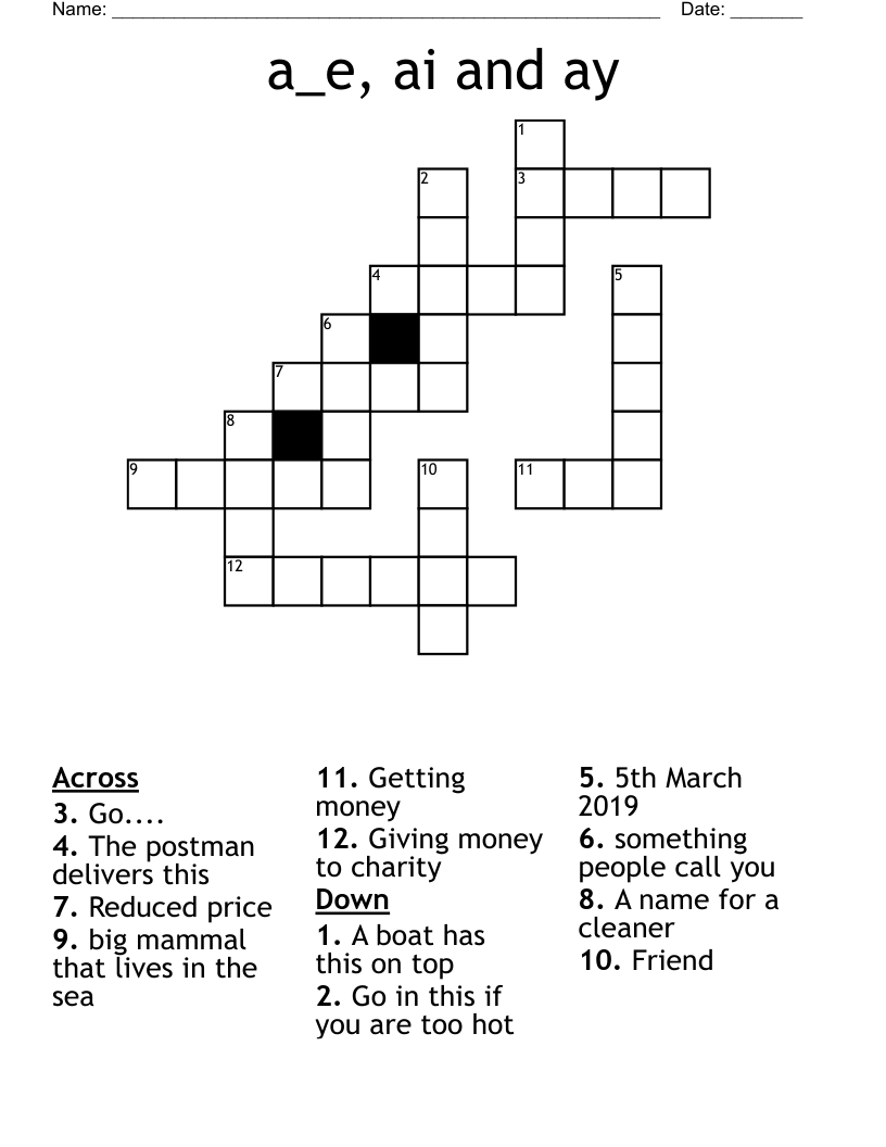 a_e, ai and ay Crossword