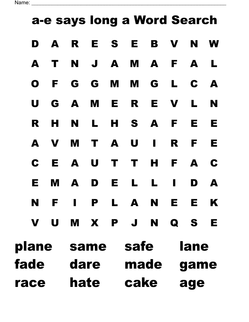 a-e says long a    Word Search