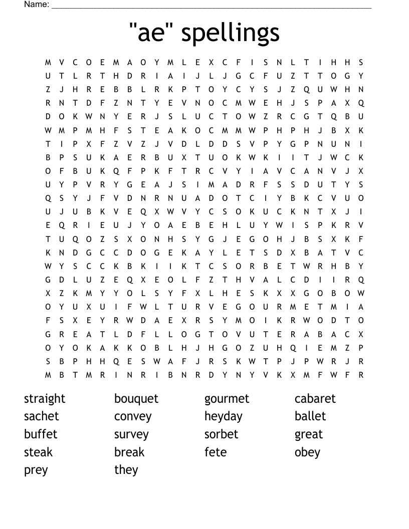 "ae" spellings Word Search